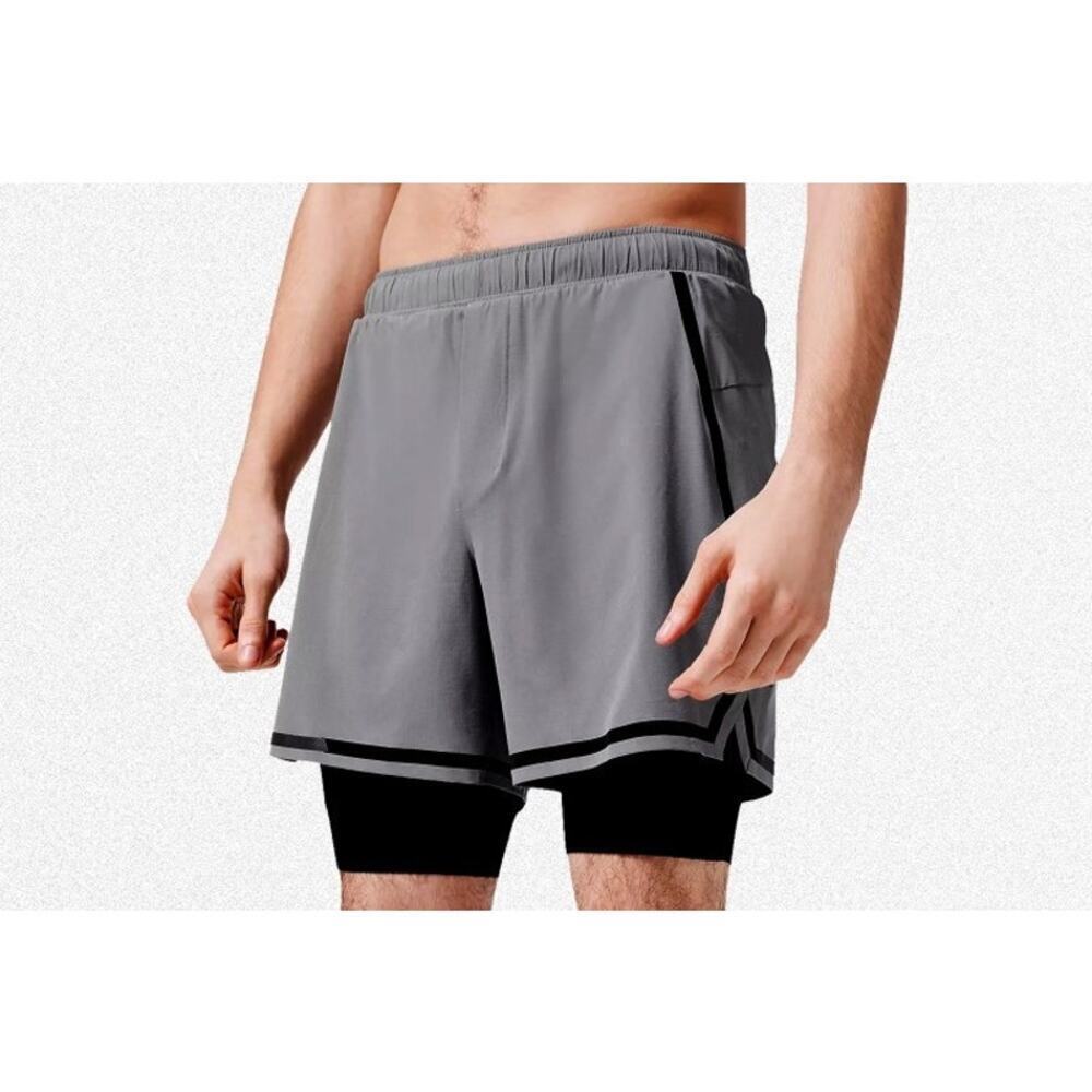 Lululemon Surge Short 6" Bold Lines Gray Black Size XL Activewear Athleisure